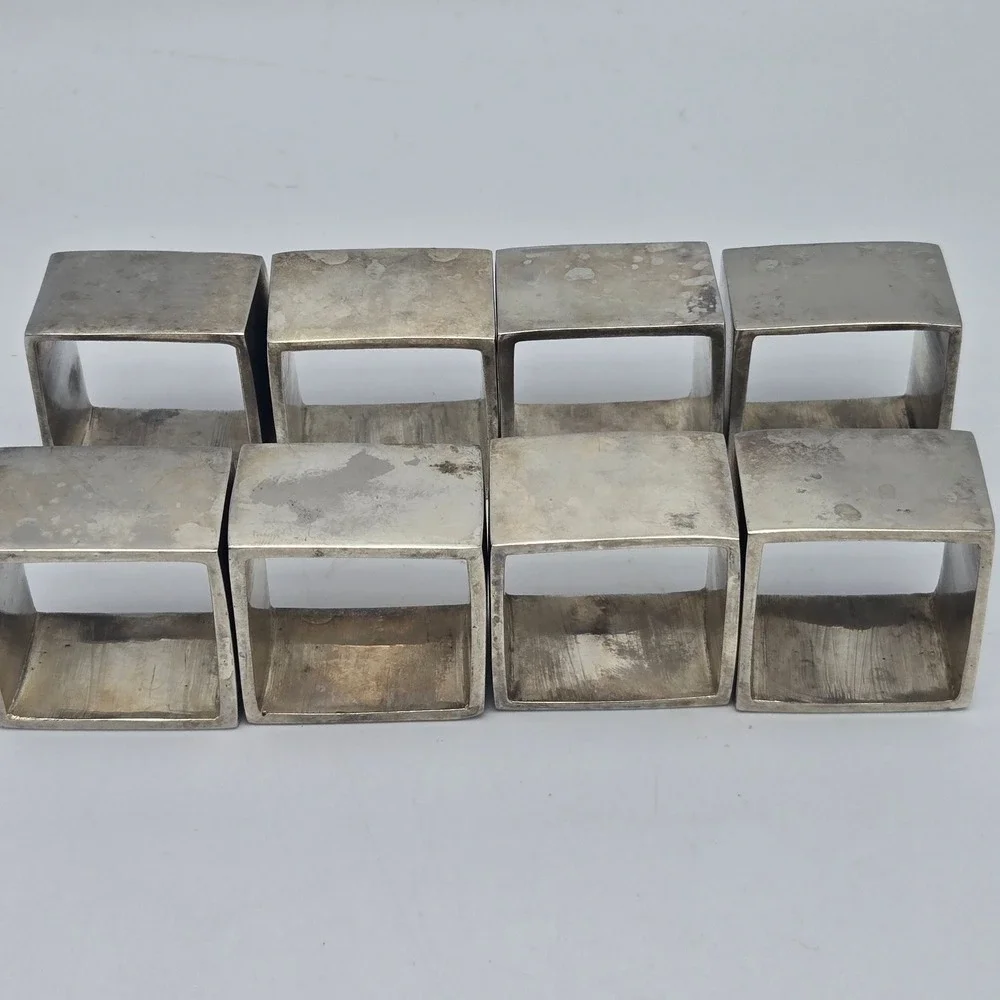 Pottery Barn Silverplate Square Napkin Rings Set of 8 Modernist Contemporary